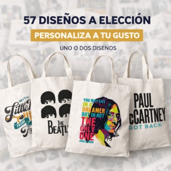 Totebag Beatles Personalizable | 57 Diseños a Elección | Doble Cara